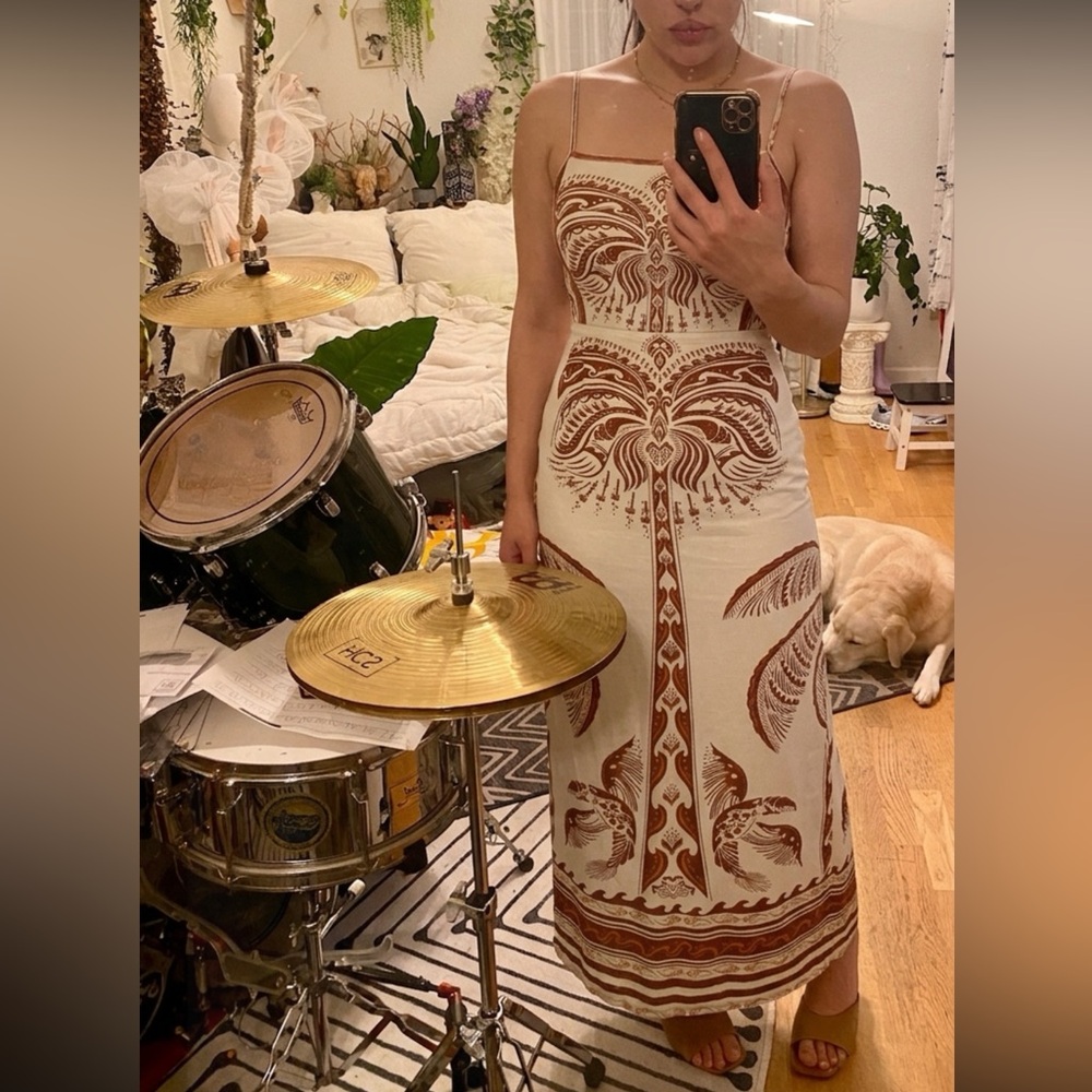 Cream and Rust Printed Maxi Slip Dress